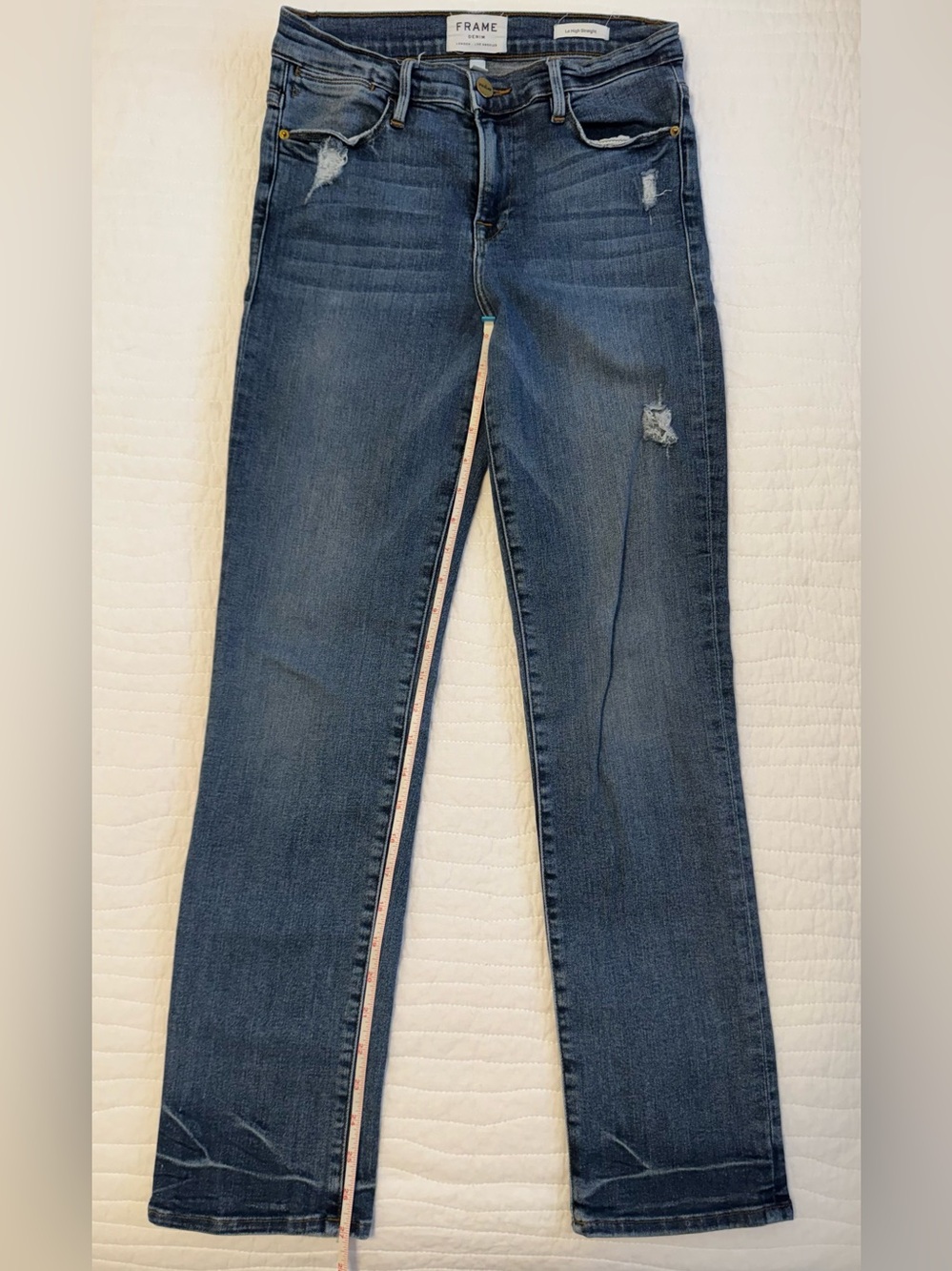 FRAME Le High Straight Denim Women's Blue Distressed
